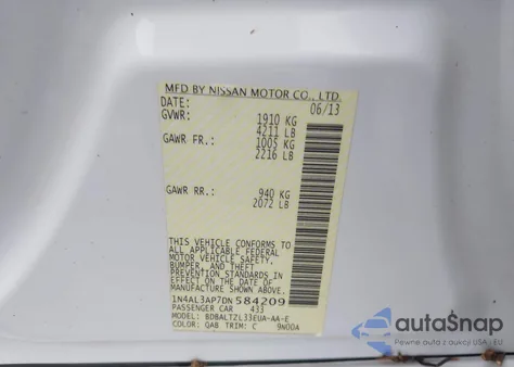 2013 Nissan Altima 2.5 Sv из США, поврежденный, VIN 1N4AL3AP7DN584209